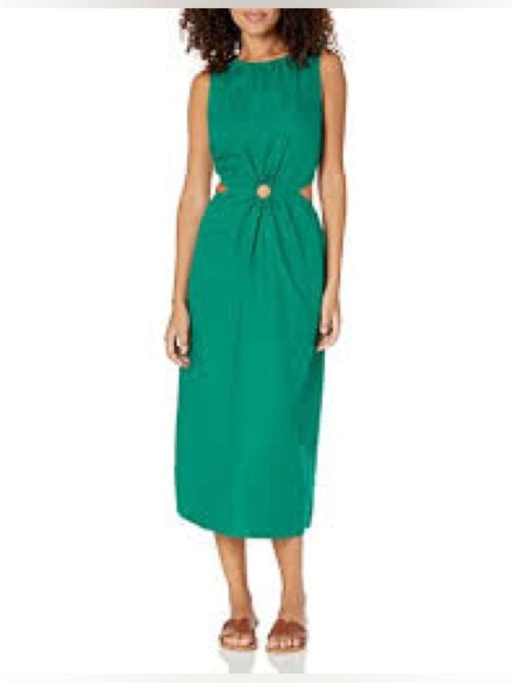 NWT The Drop Sade Linen Cut-Out Midi Dress - Emerald Green, Size XS